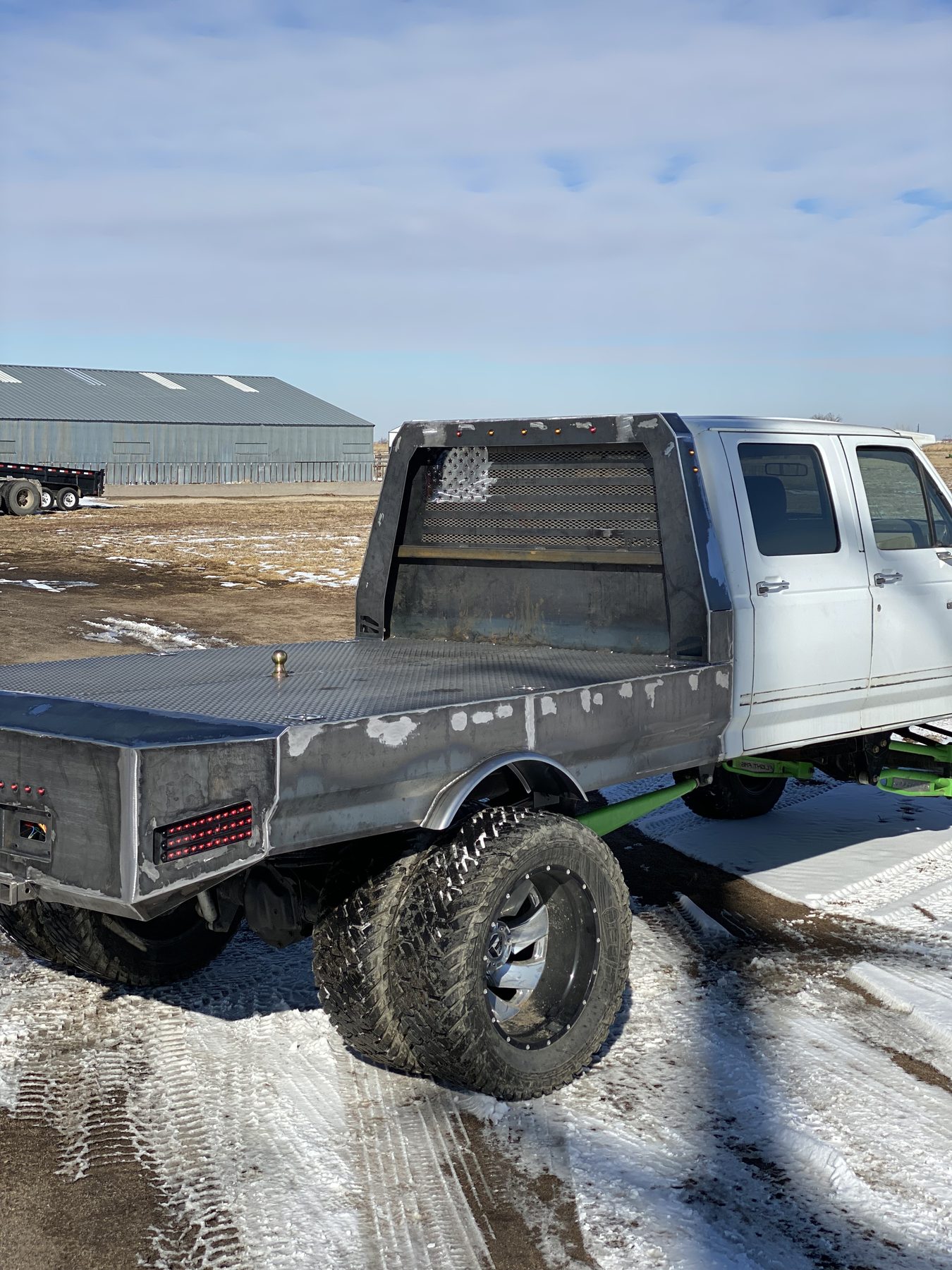 Finished custom flatbed installed on customer truck