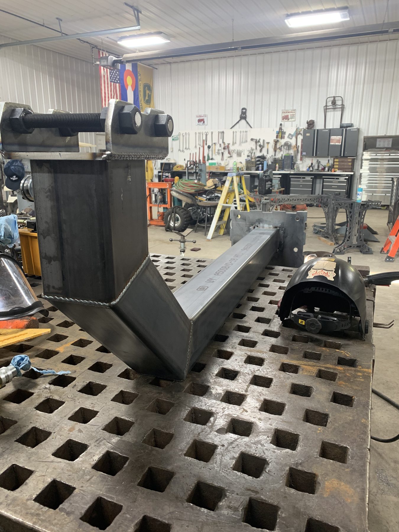 Heavy structural V-bracket welded at ArcWest Fabrication
